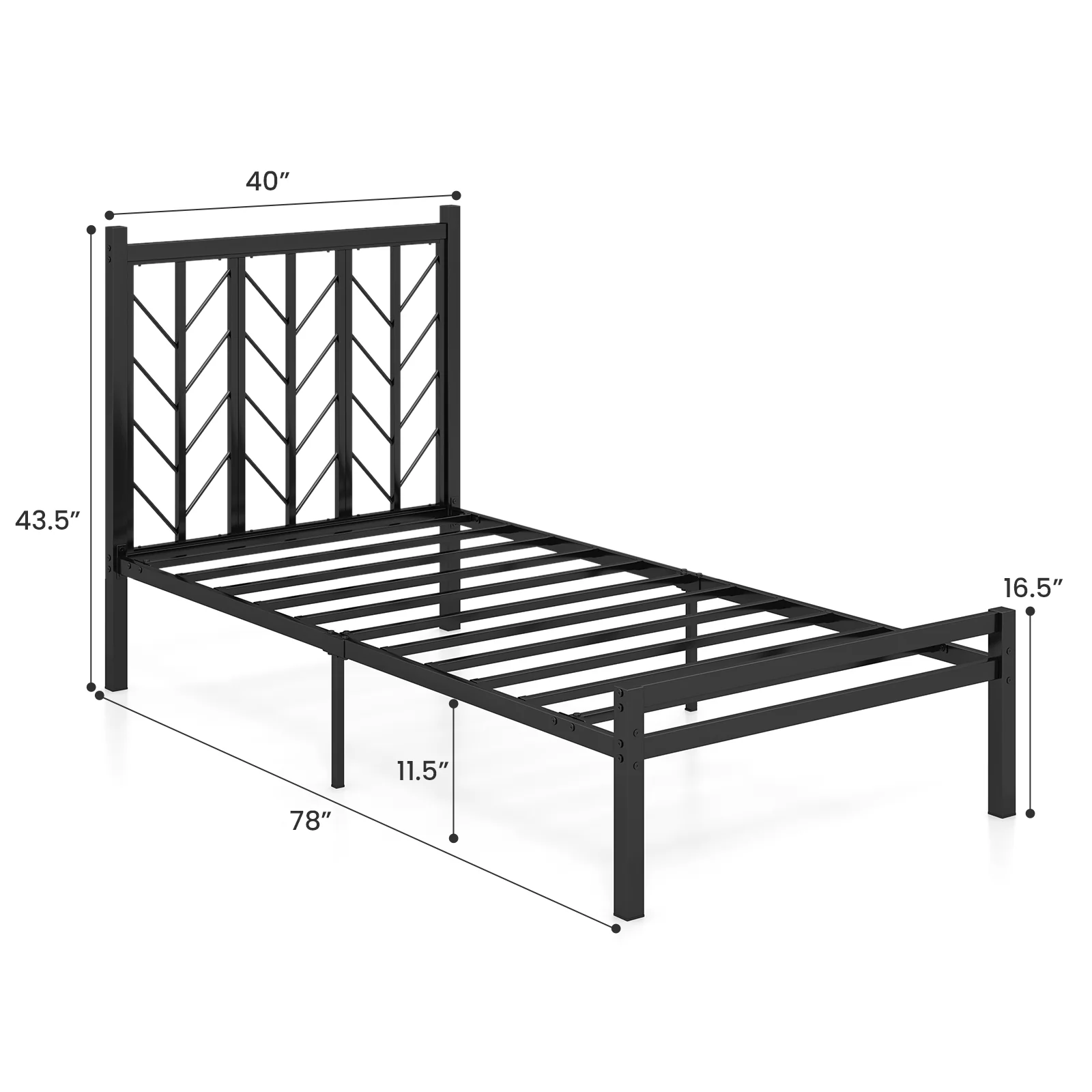 Twin Size Platform Bed With Headboard, Metal Frame, Black - Image 5