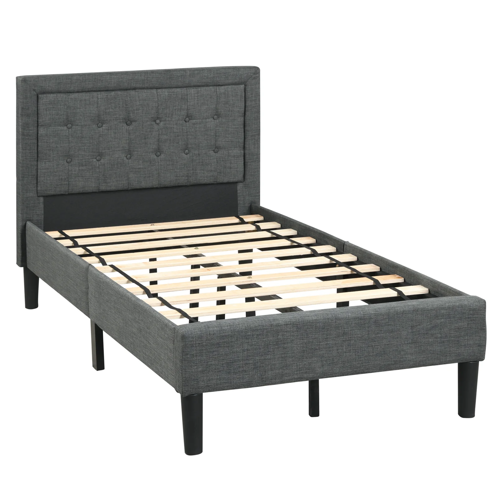 Twin Size Upholstered Bed Frame, Button Tufted Headboard, Black - Image 2
