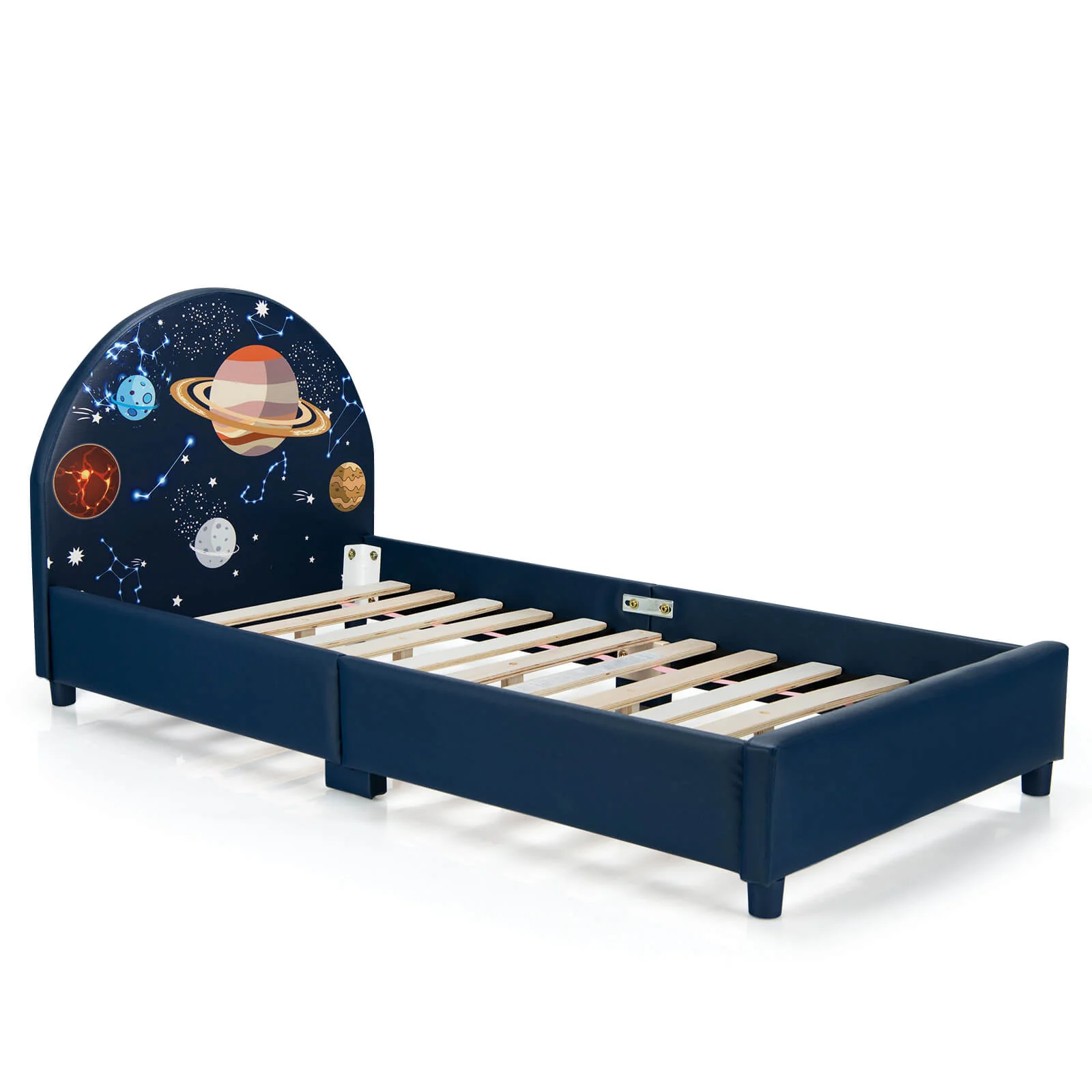 Twin Size Upholstered Platform Bed, Dark Blue