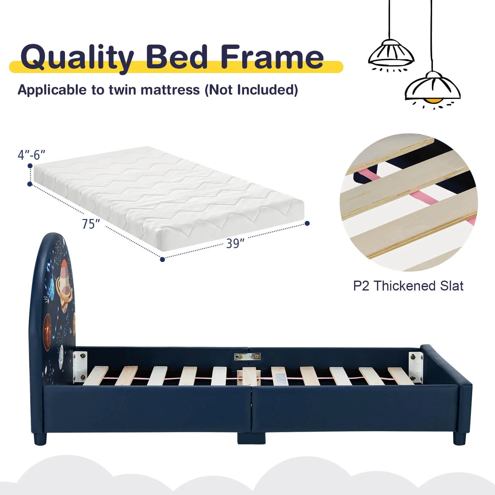 Twin Size Upholstered Platform Bed, Dark Blue - Image 10