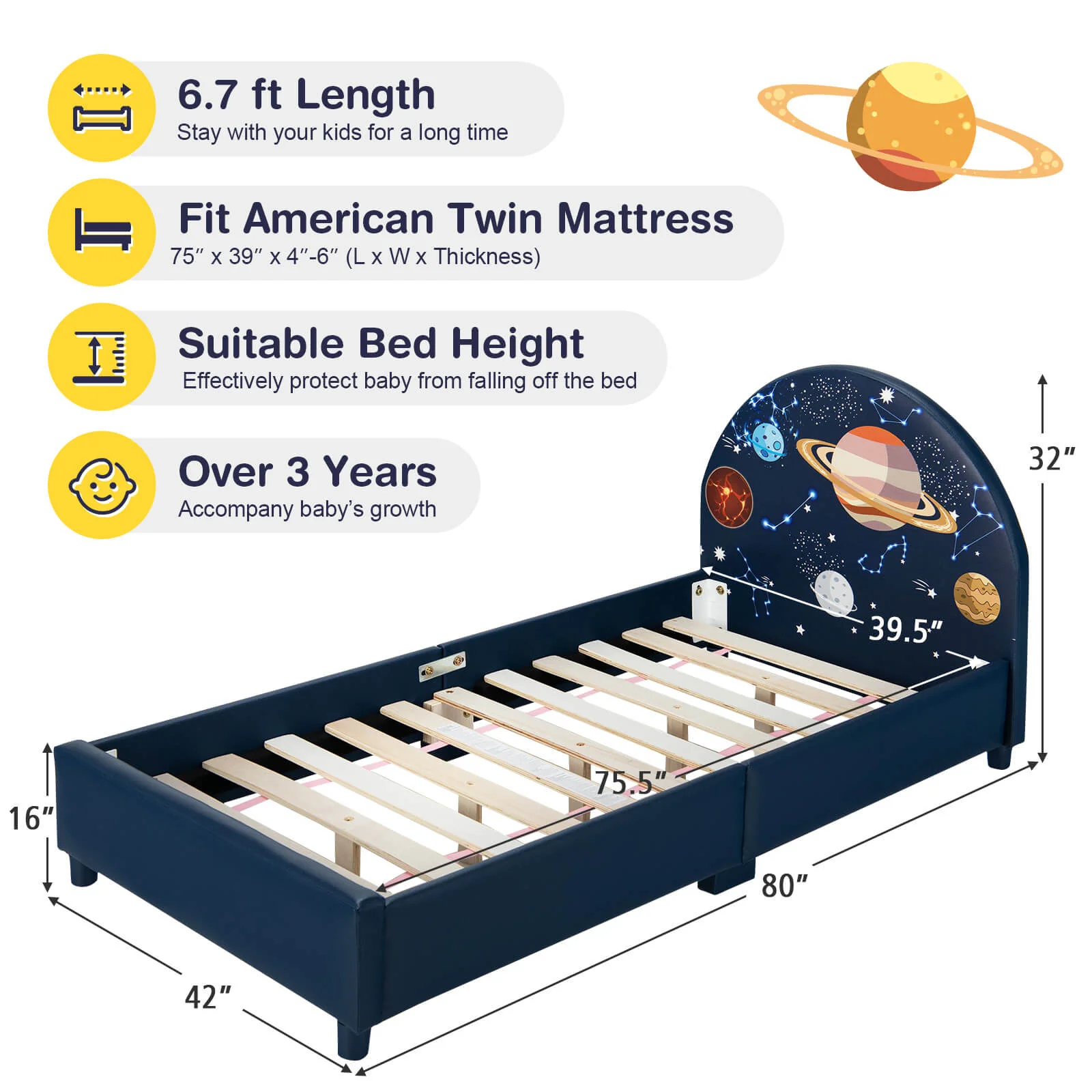 Twin Size Upholstered Platform Bed, Dark Blue - Image 5