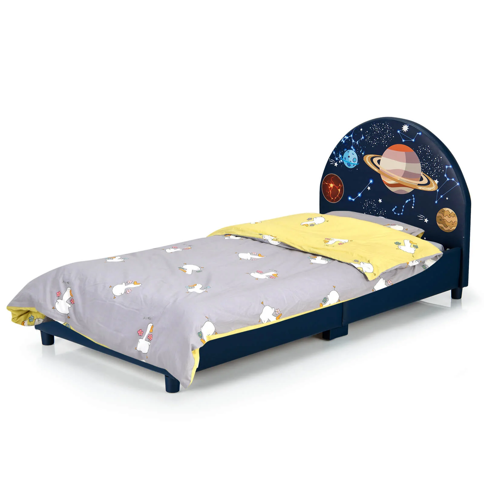 Twin Size Upholstered Platform Bed, Dark Blue - Image 8