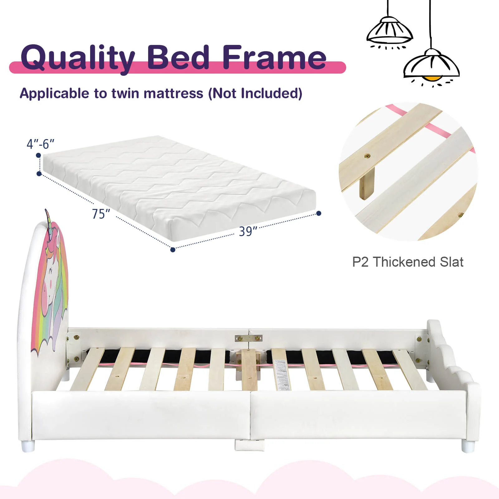 Twin Size Upholstered Platform Bed, White - Image 10