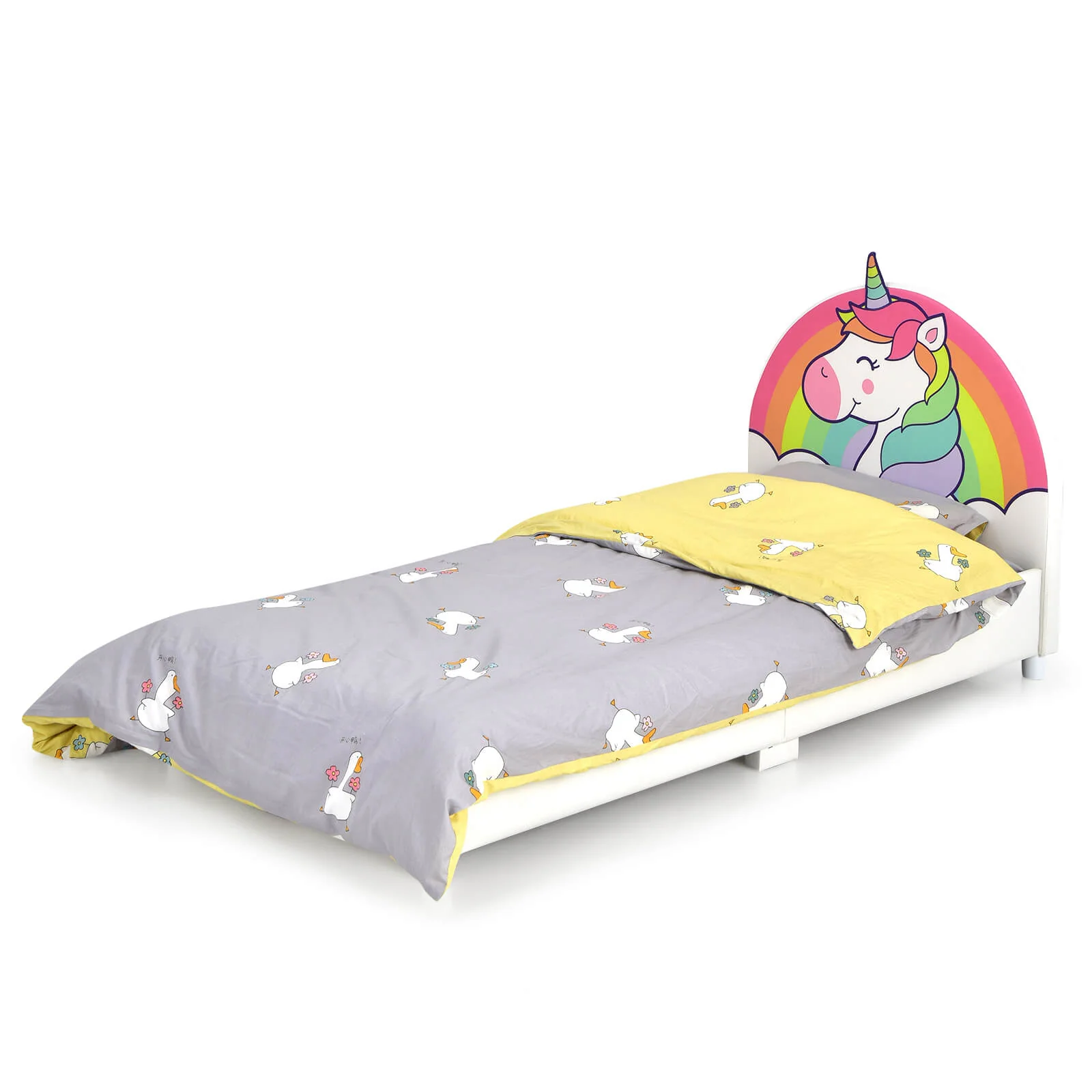 Twin Size Upholstered Platform Bed, White - Image 5
