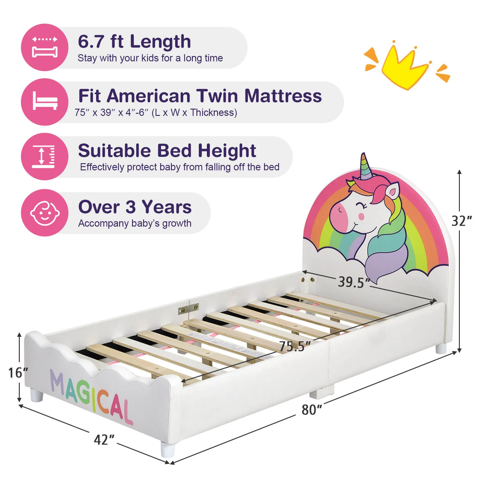 Twin Size Upholstered Platform Bed, White - Image 6