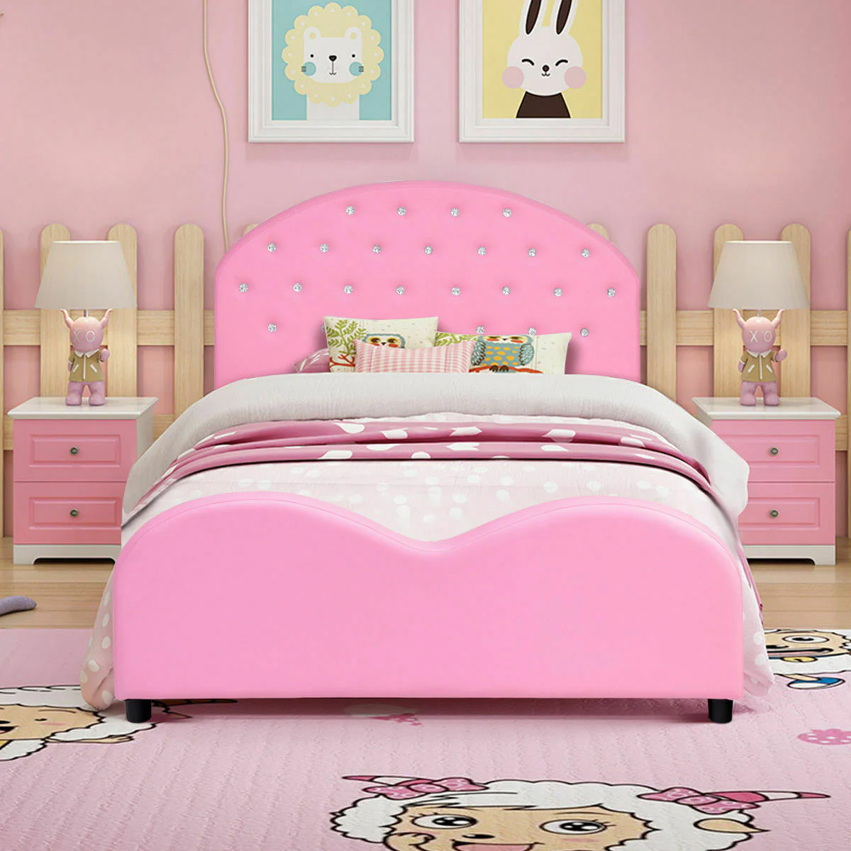 Twin Size Upholstered Platform Toddler Bed, Pink - Image 3