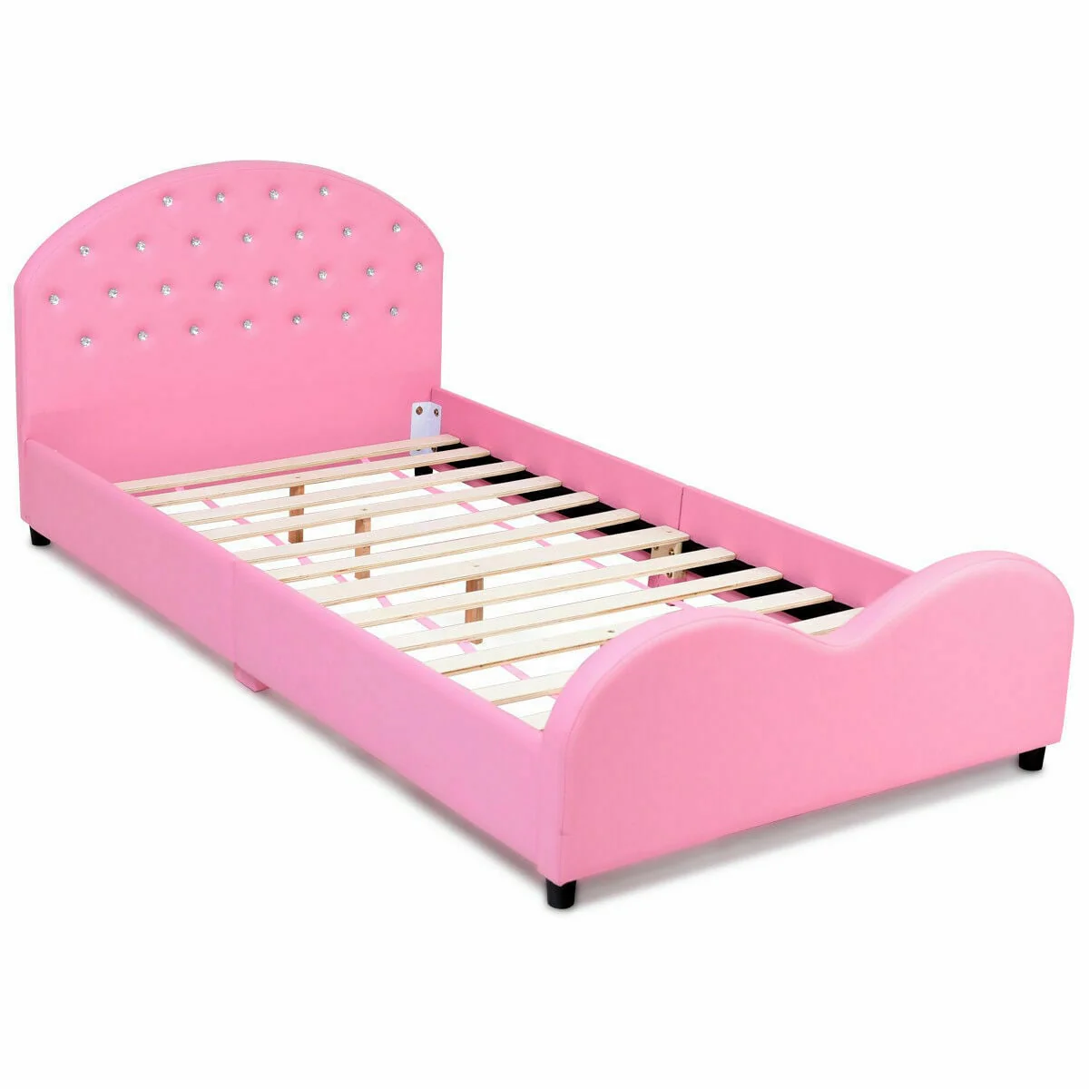 Twin Size Upholstered Platform Toddler Bed, Pink - Image 4