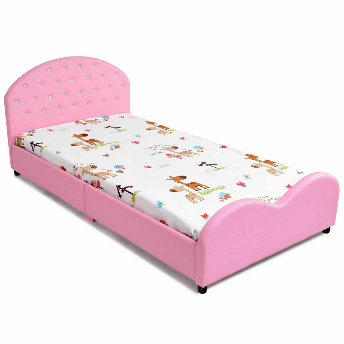 Twin Size Upholstered Platform Toddler Bed, Pink - Image 5