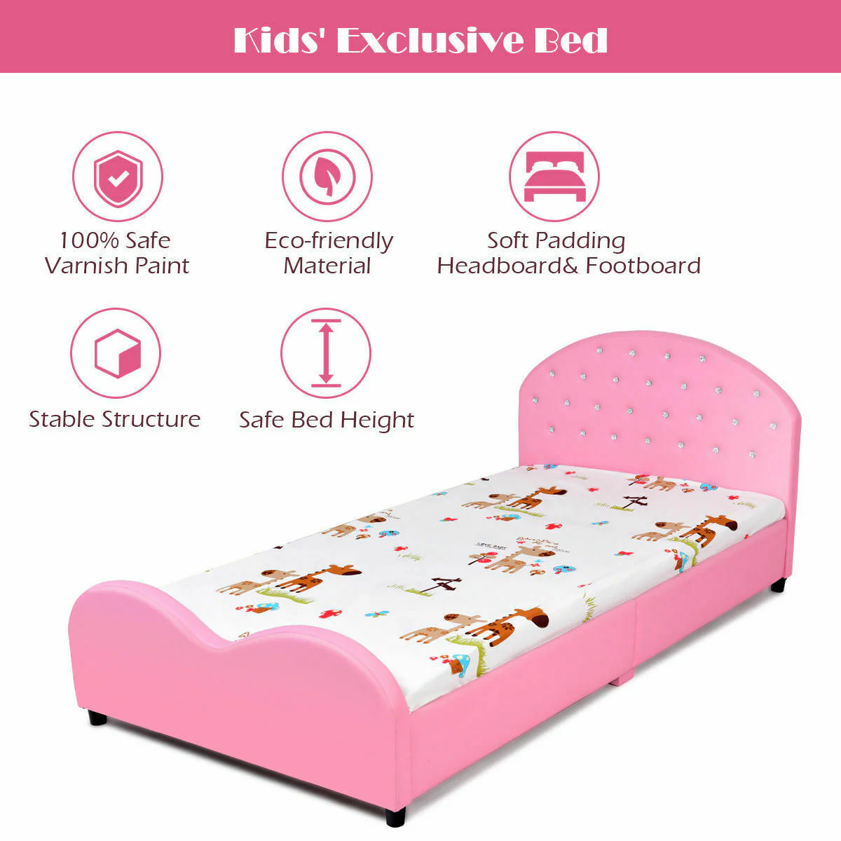 Twin Size Upholstered Platform Toddler Bed, Pink - Image 9
