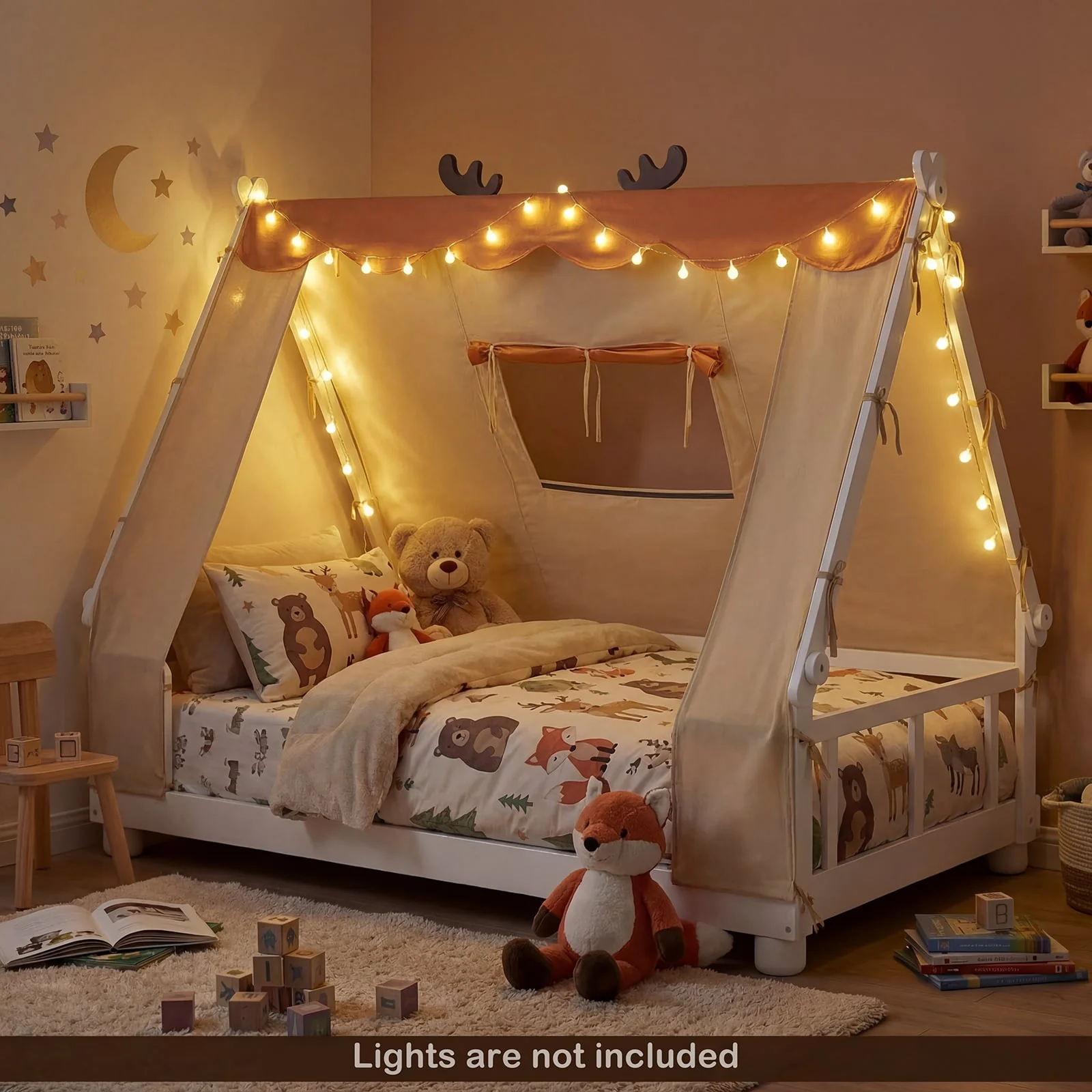 Twin Size Wood Floor Bed With Tent, White - Image 3