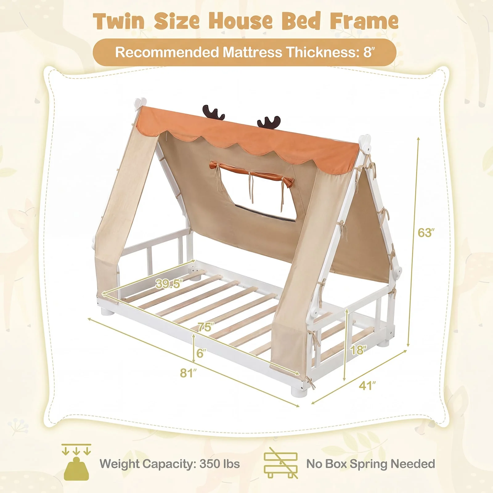 Twin Size Wood Floor Bed With Tent, White - Image 4