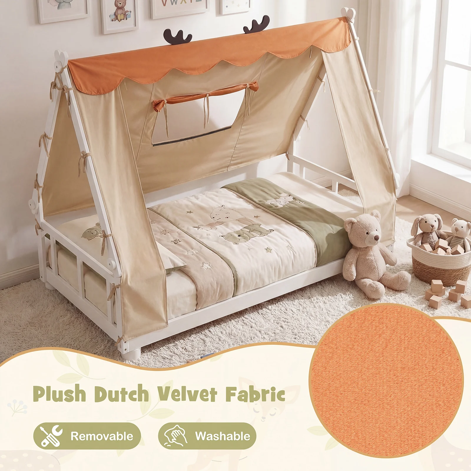 Twin Size Wood Floor Bed With Tent, White - Image 9