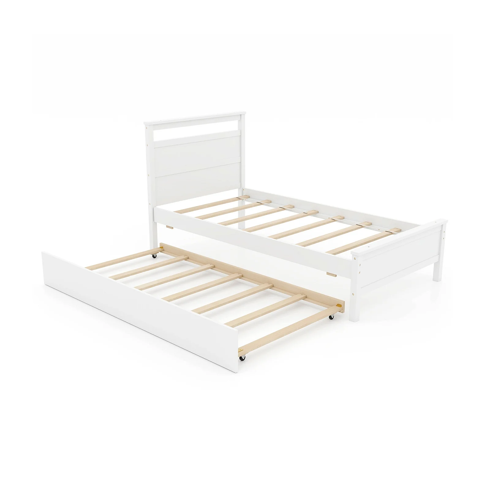 Twin Size Wooden Bed Frame With Trundle, White - Image 4