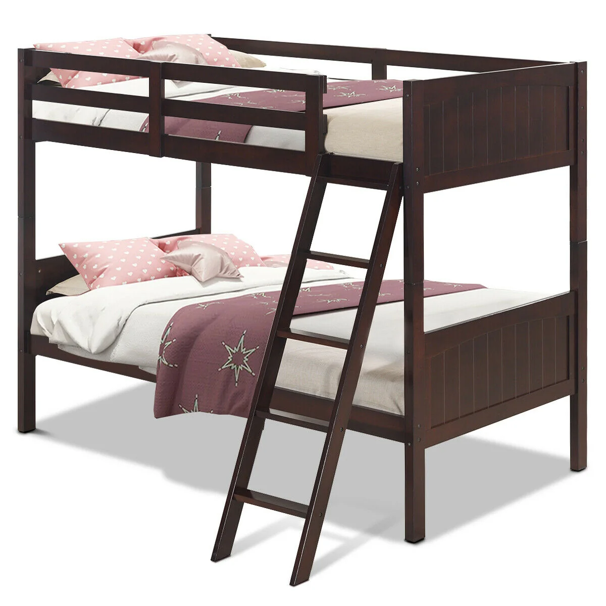 Twin Size Wooden Bunk Beds, Convertible To 2 Beds, Brown - Image 10