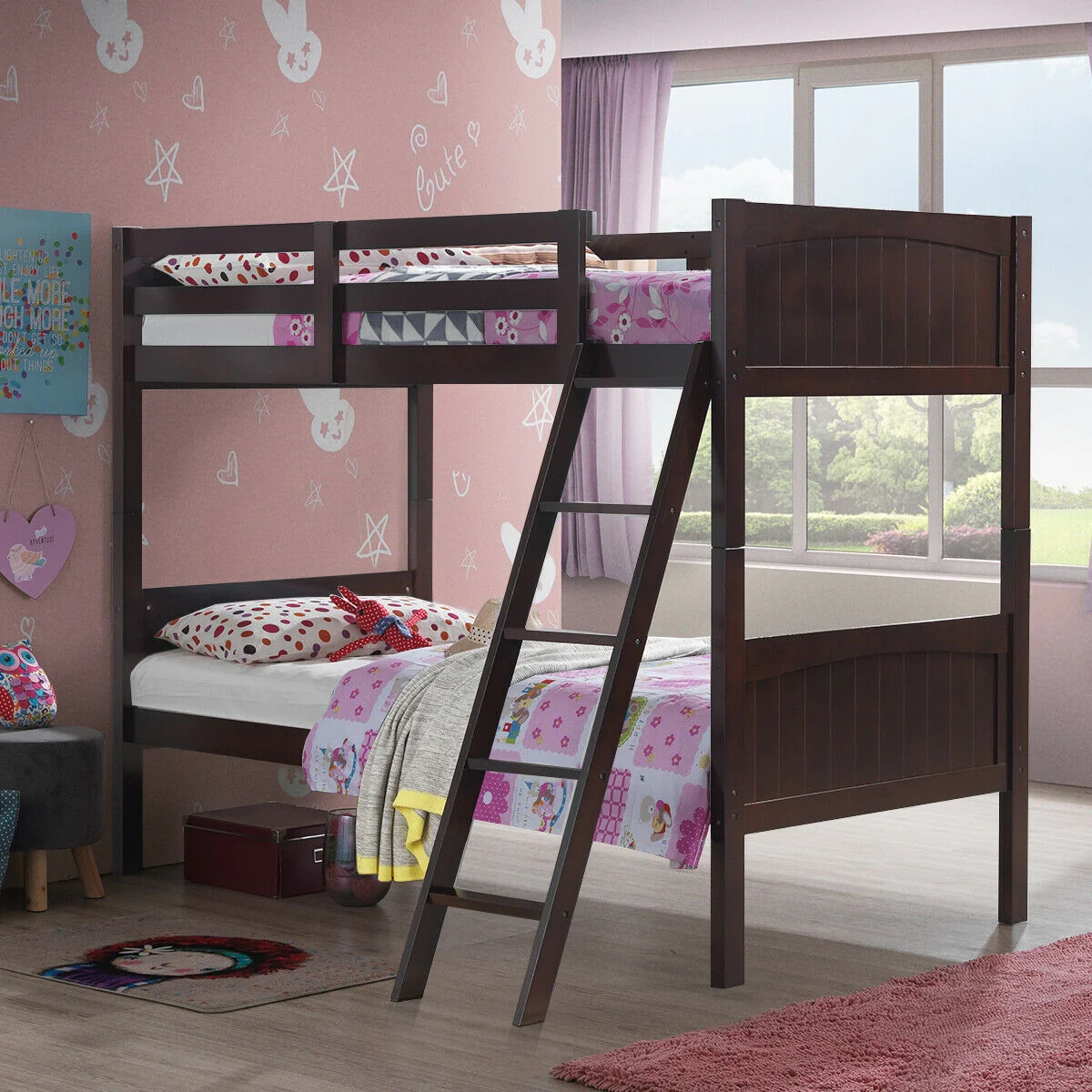 Twin Size Wooden Bunk Beds, Convertible To 2 Beds, Brown - Image 2