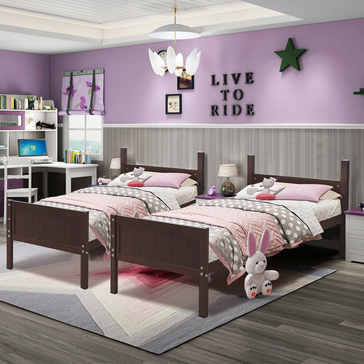 Twin Size Wooden Bunk Beds, Convertible To 2 Beds, Brown - Image 3