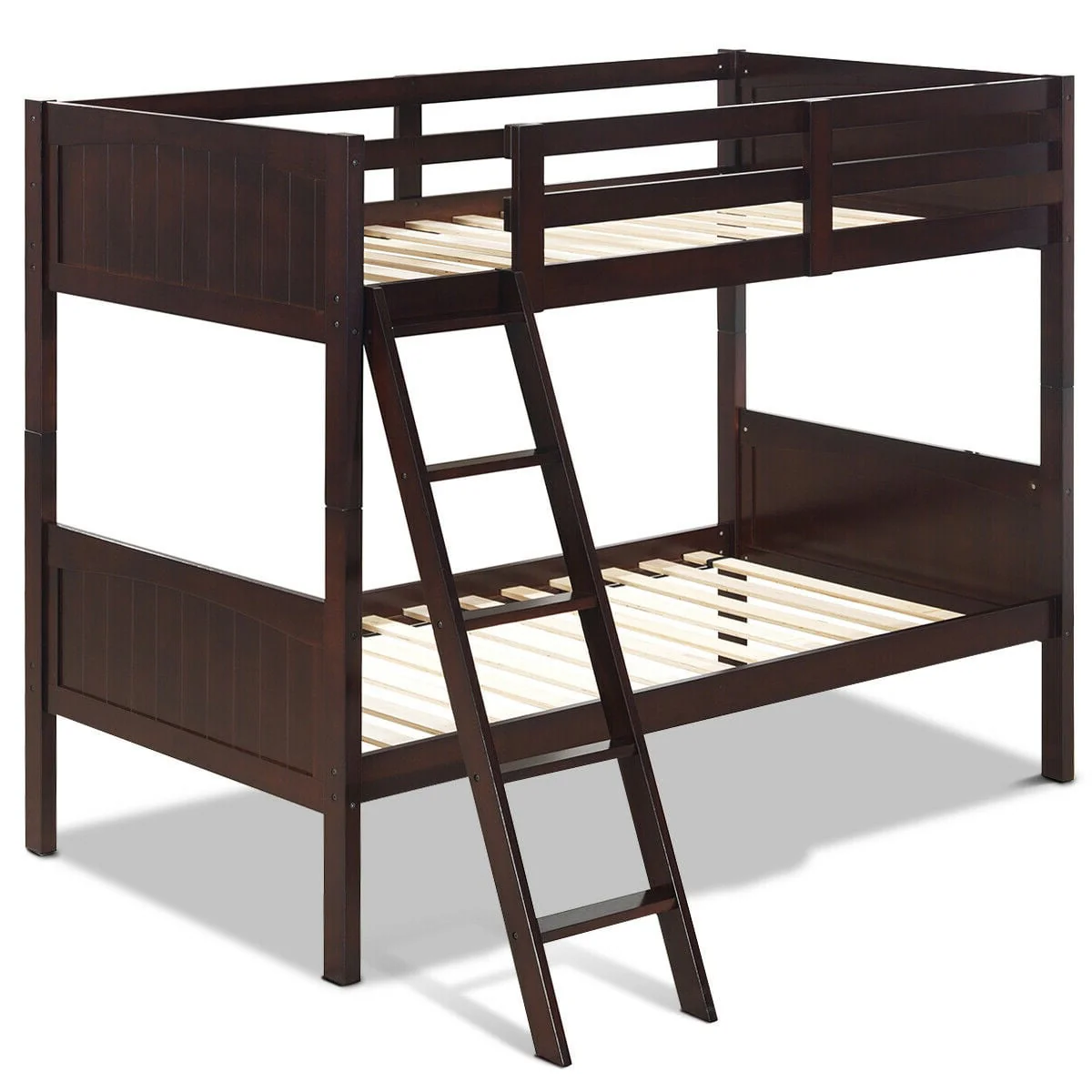 Twin Size Wooden Bunk Beds, Convertible To 2 Beds, Brown - Image 4