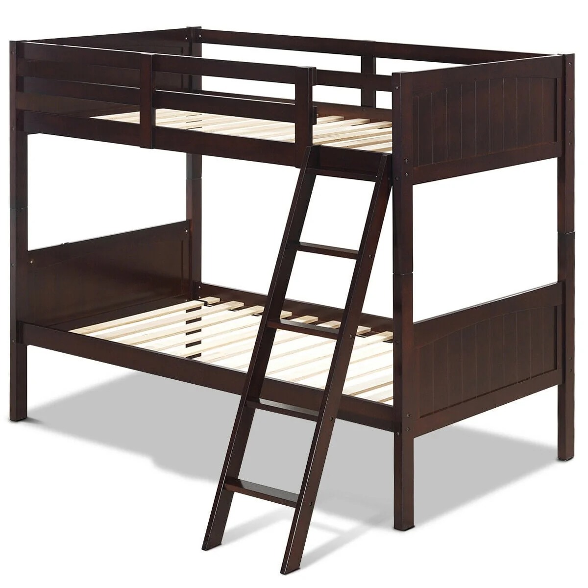Twin Size Wooden Bunk Beds, Convertible To 2 Beds, Brown - Image 5