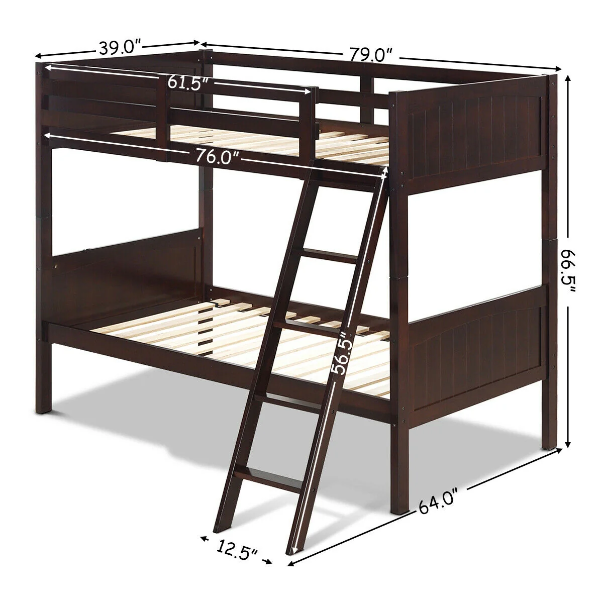 Twin Size Wooden Bunk Beds, Convertible To 2 Beds, Brown - Image 7
