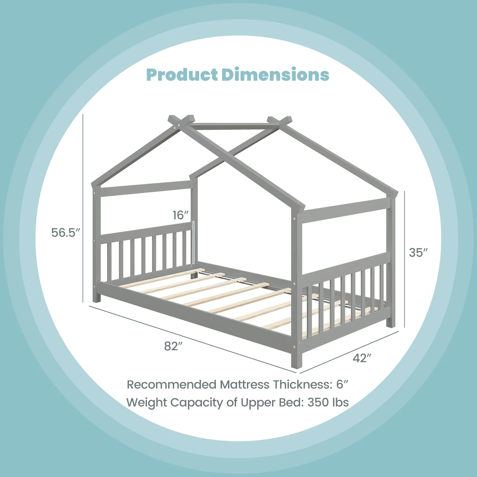 Twin Size Wooden House Bed With Roof, Gray - Image 6