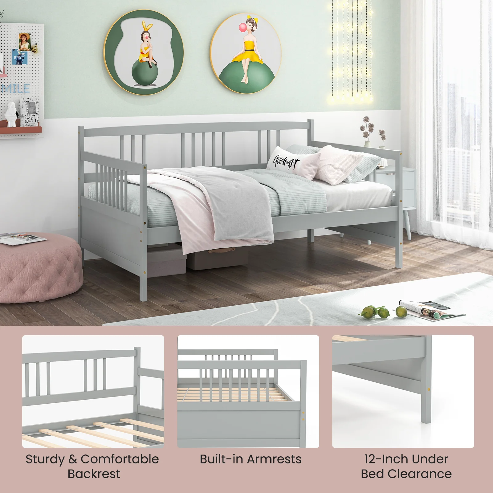 Twin Size Wooden Slats Daybed, Gray - Image 10