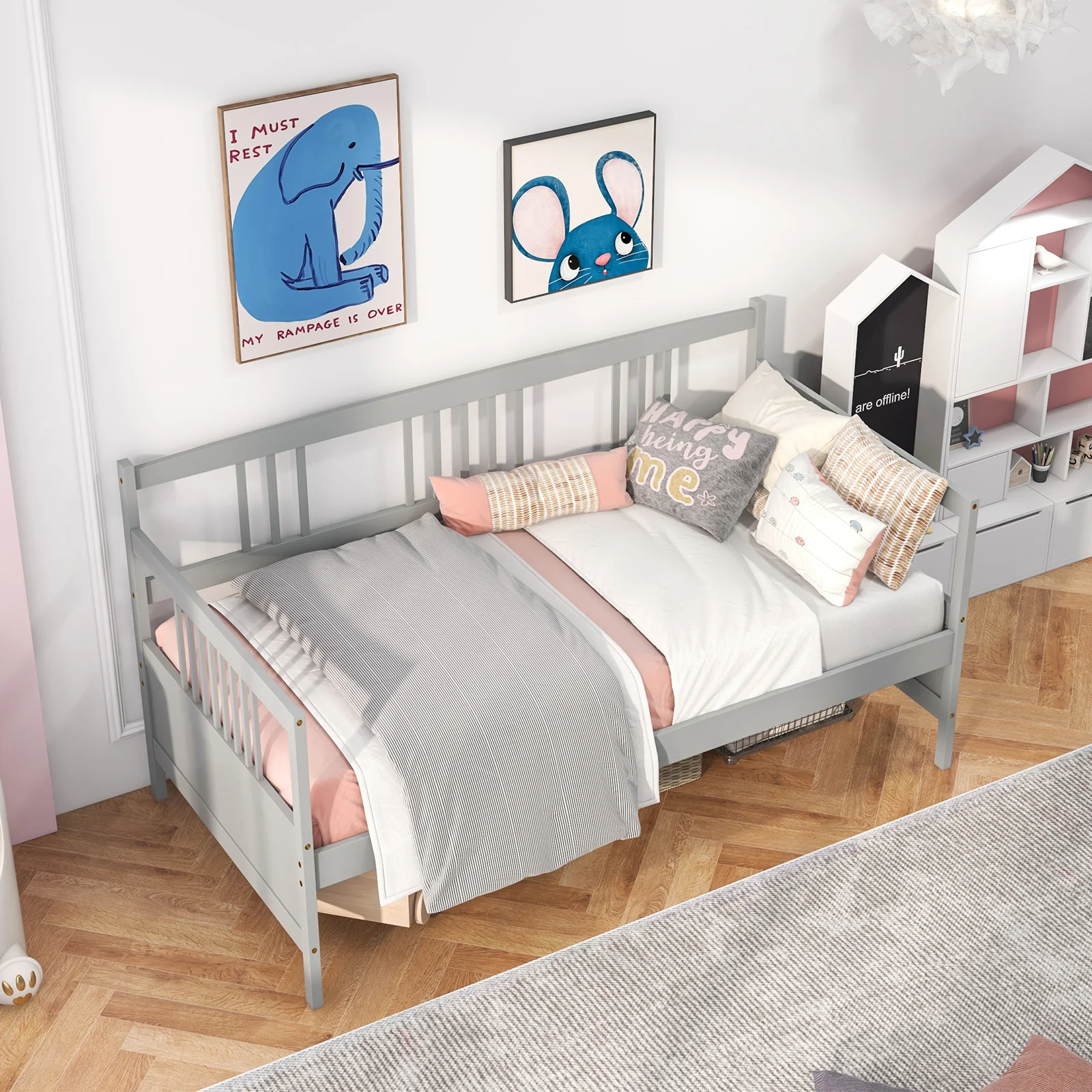 Twin Size Wooden Slats Daybed, Gray - Image 3
