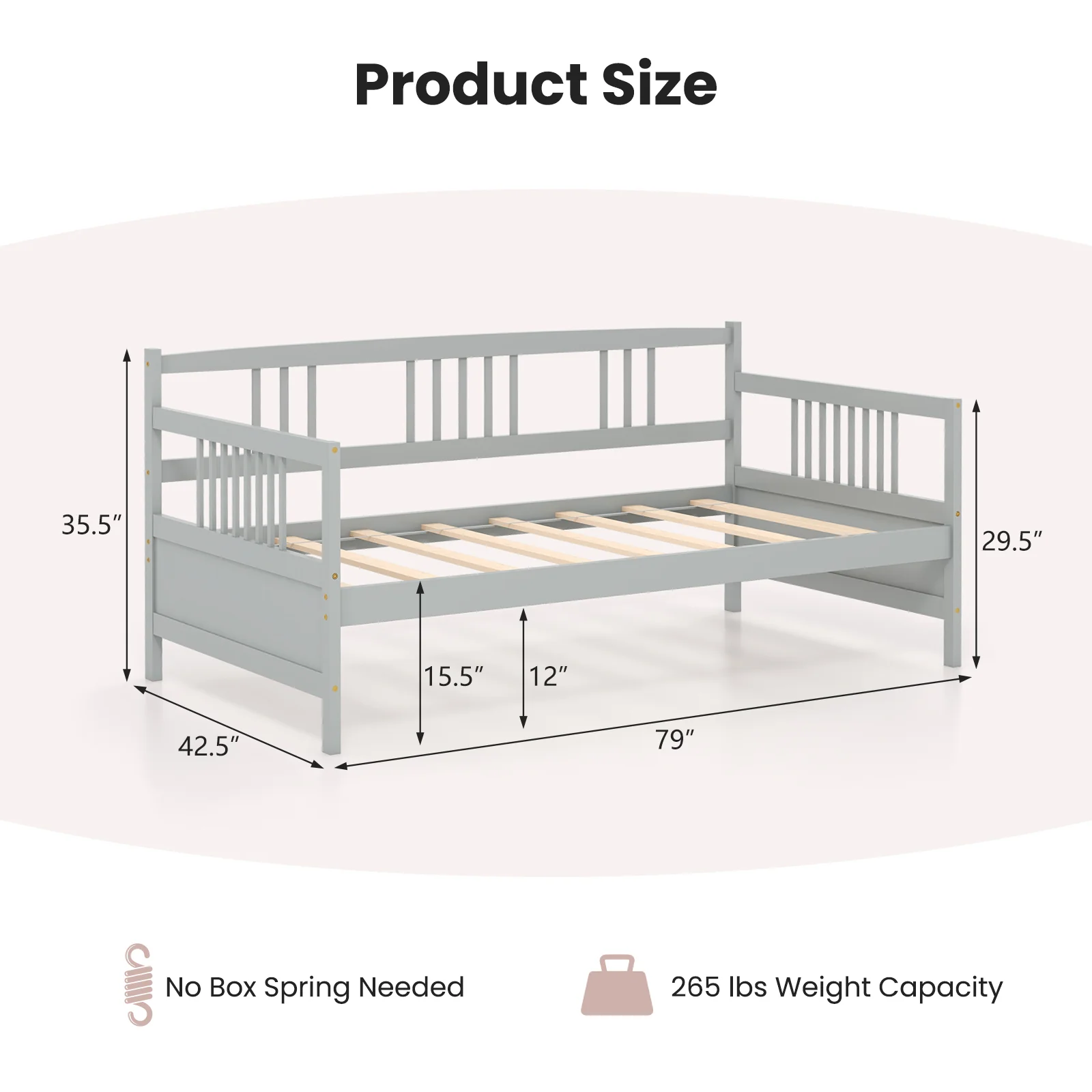 Twin Size Wooden Slats Daybed, Gray - Image 6