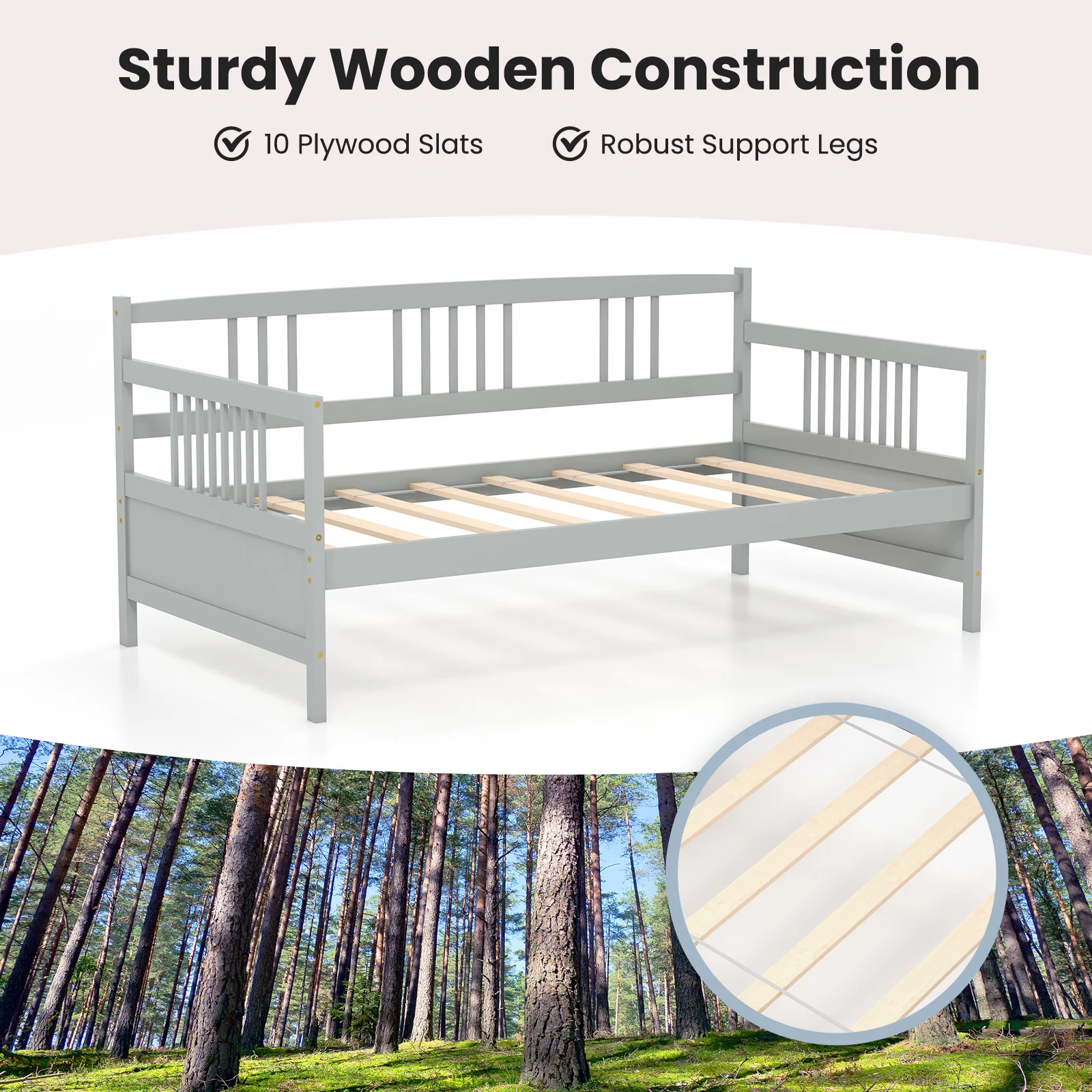 Twin Size Wooden Slats Daybed, Gray - Image 9