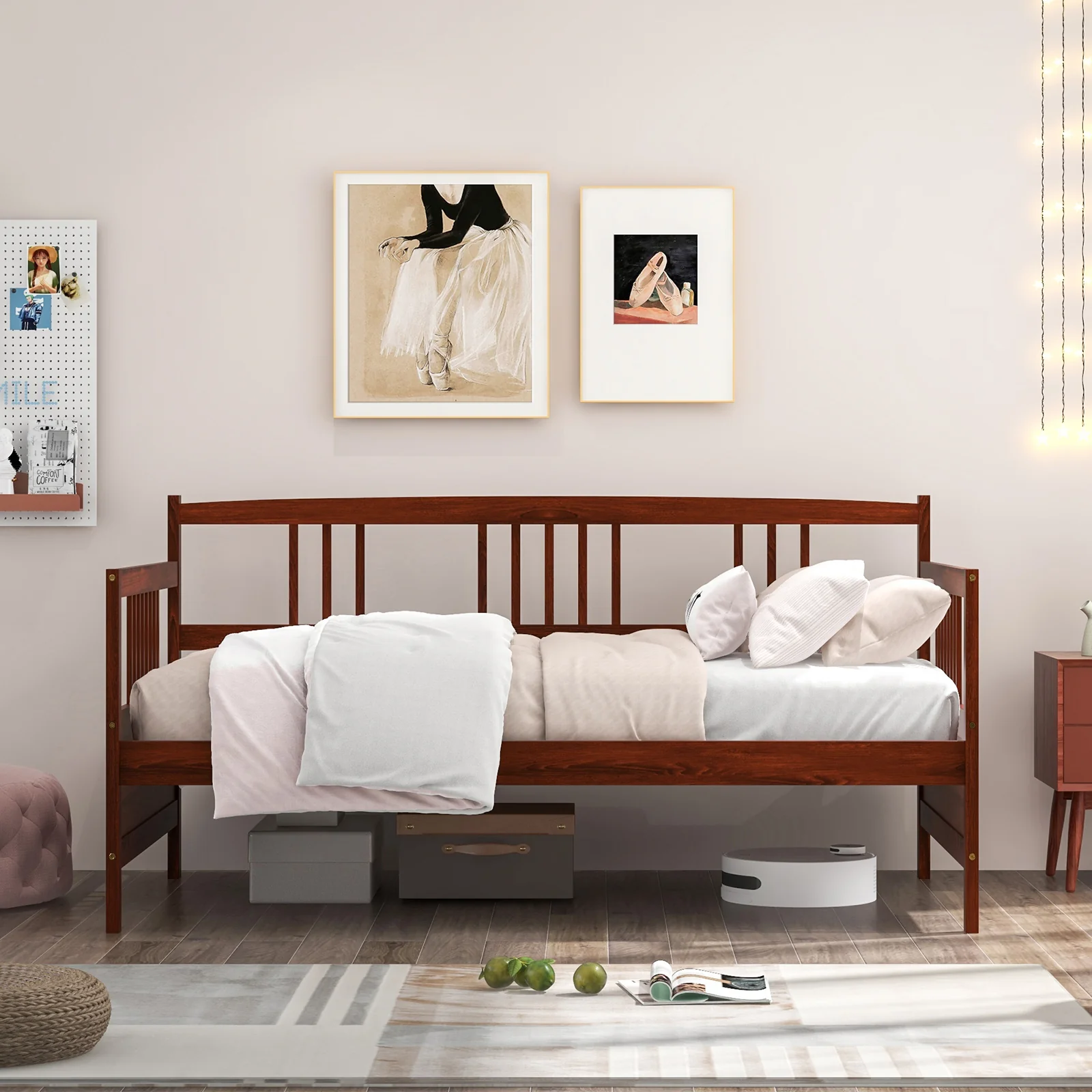Twin Size Wooden Slats Daybed With Rails, Rustic Brown - Image 3