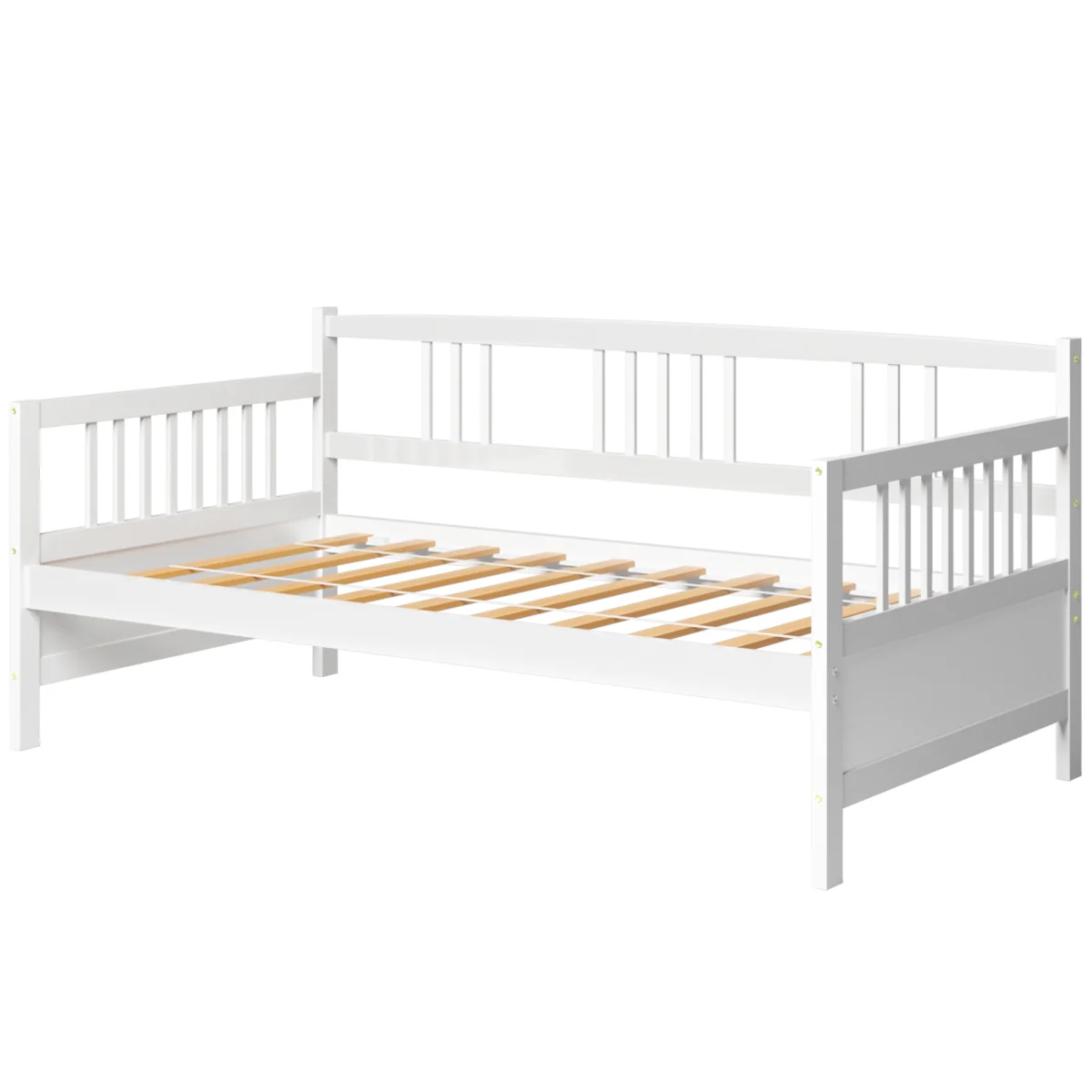 Twin Size Wooden Slats Daybed With Rails, White