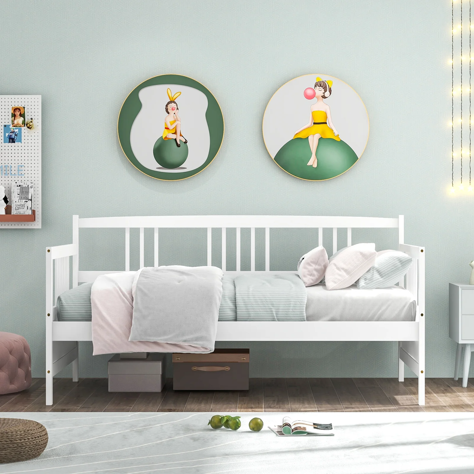 Twin Size Wooden Slats Daybed With Rails, White - Image 2