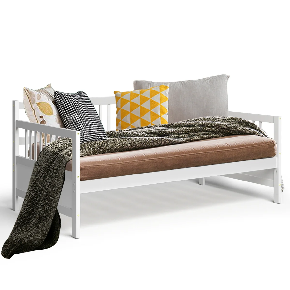 Twin Size Wooden Slats Daybed With Rails, White - Image 5