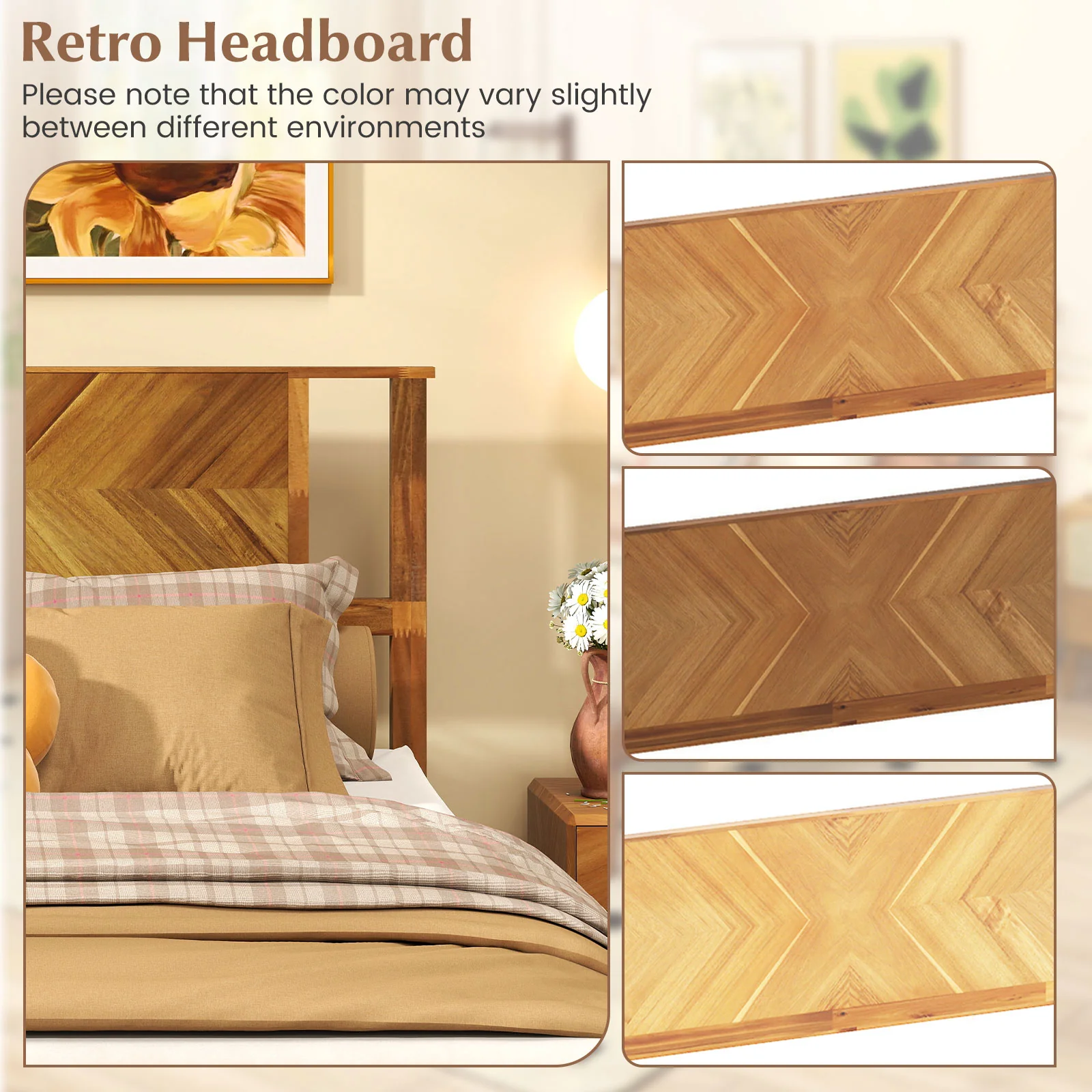 Twin/Full/Queen Size Bed Frame Mid-Century Acacia Wood Platform Bed with Headboard-Full Size - Image 10