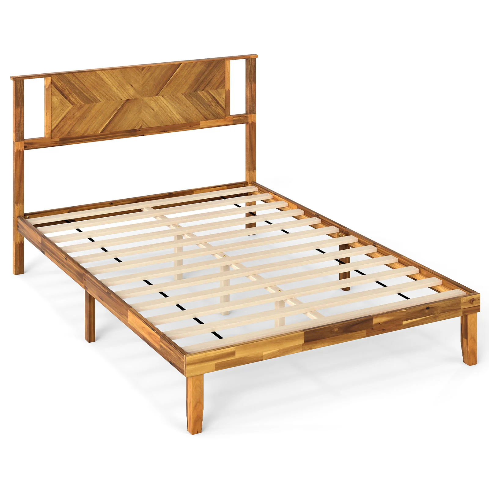 Twin/Full/Queen Size Bed Frame Mid-Century Acacia Wood Platform Bed with Headboard-Full Size - Image 4