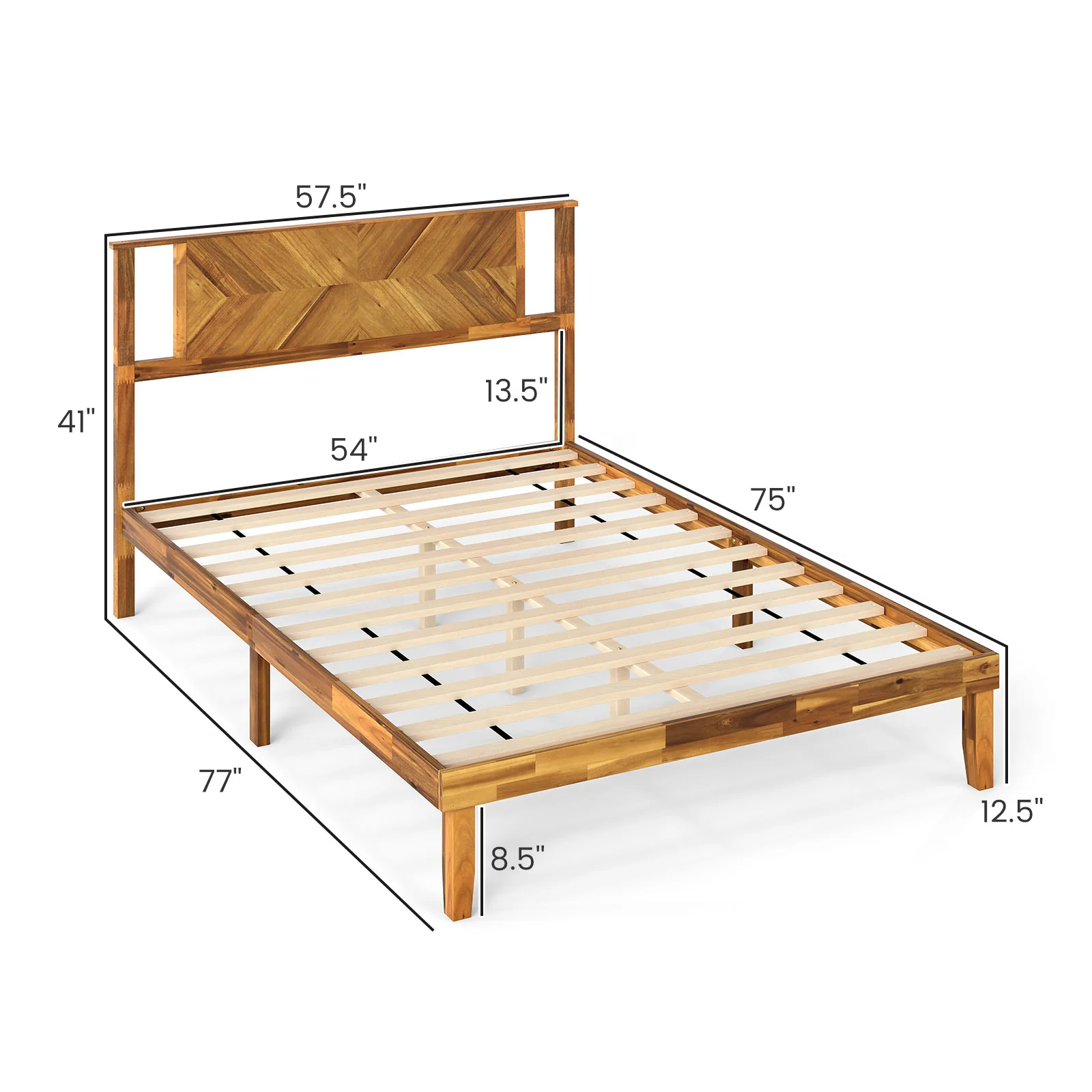 Twin/Full/Queen Size Bed Frame Mid-Century Acacia Wood Platform Bed with Headboard-Full Size - Image 5