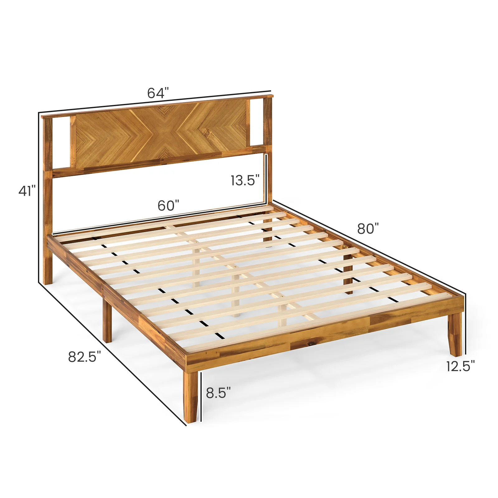 Twin/Full/Queen Size Bed Frame Mid-Century Acacia Wood Platform Bed with Headboard-Queen Size - Image 5