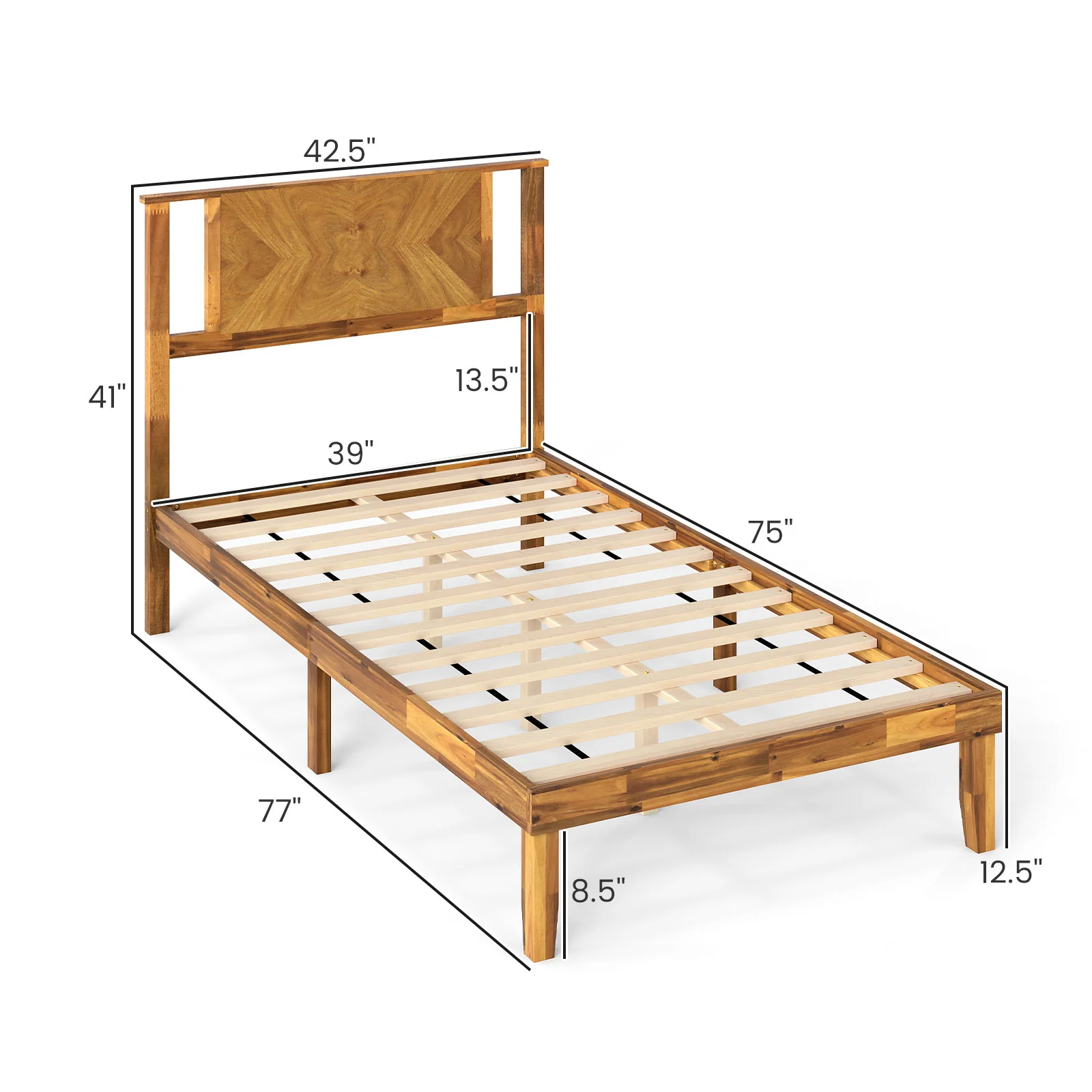 Twin/Full/Queen Size Bed Frame Mid-Century Acacia Wood Platform Bed with Headboard-Twin Size - Image 5