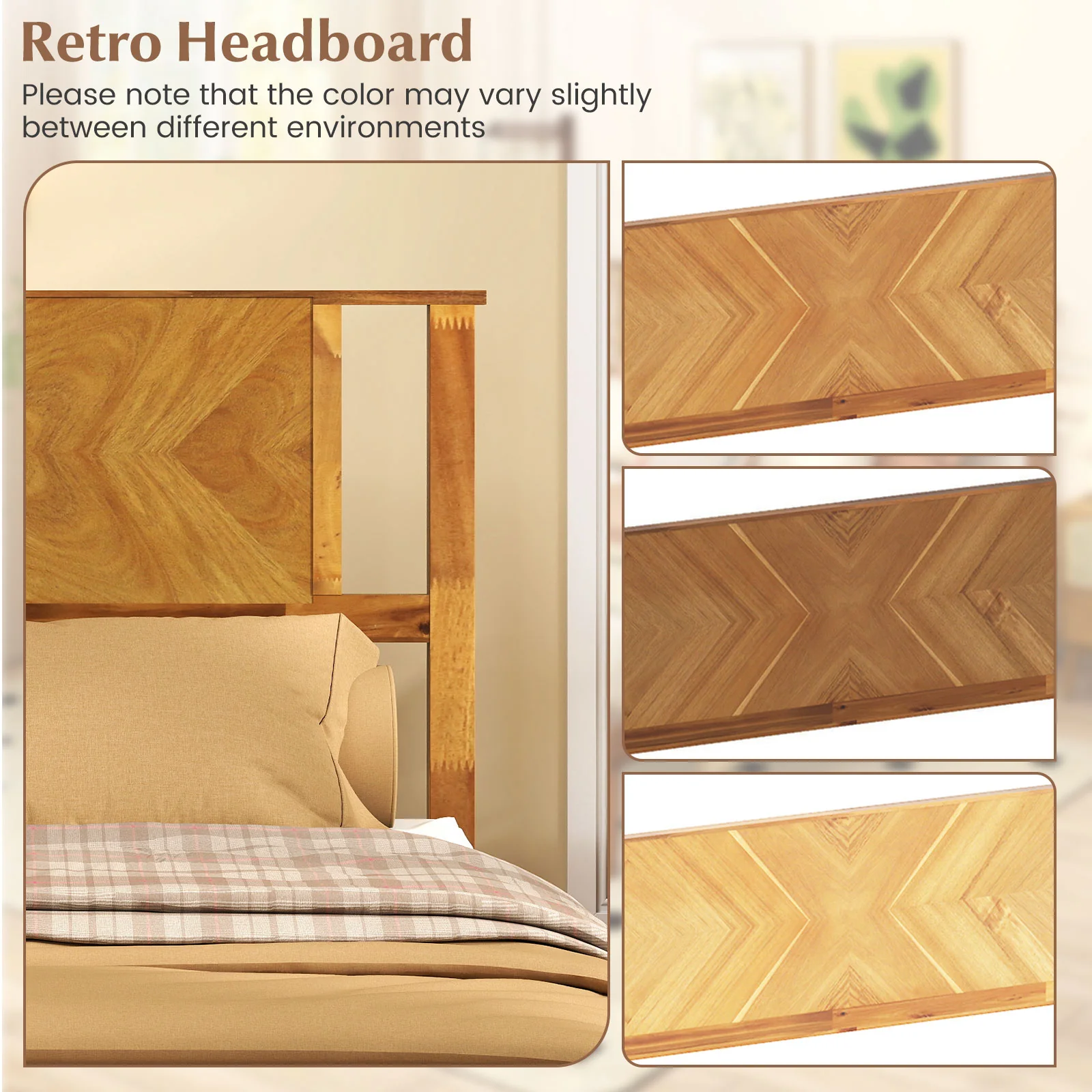 Twin/Full/Queen Size Bed Frame Mid-Century Acacia Wood Platform Bed with Headboard-Twin Size - Image 9