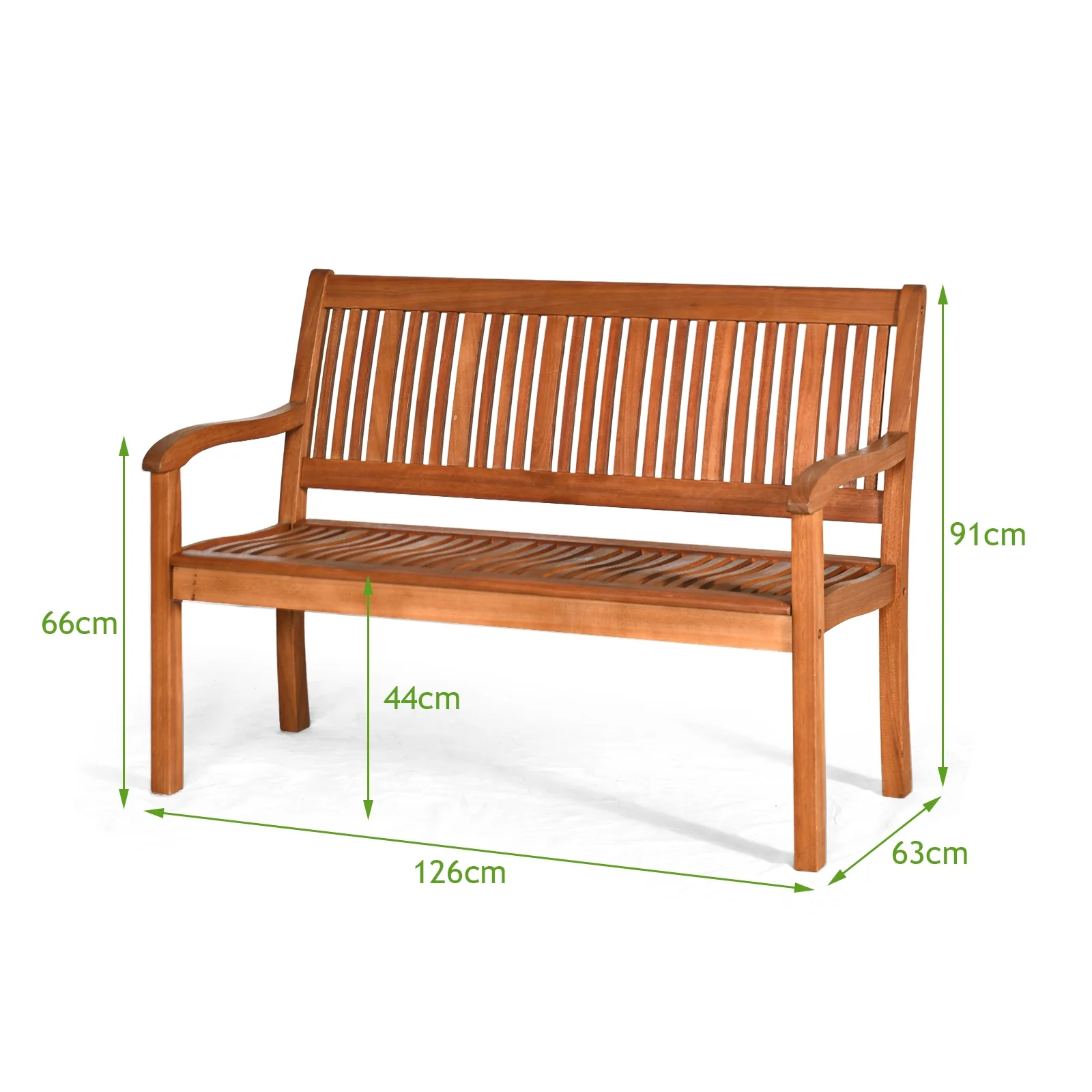 Two Person Solid Wood Garden Bench, Curved Backrest, Wide Armrest, Natural - Image 5