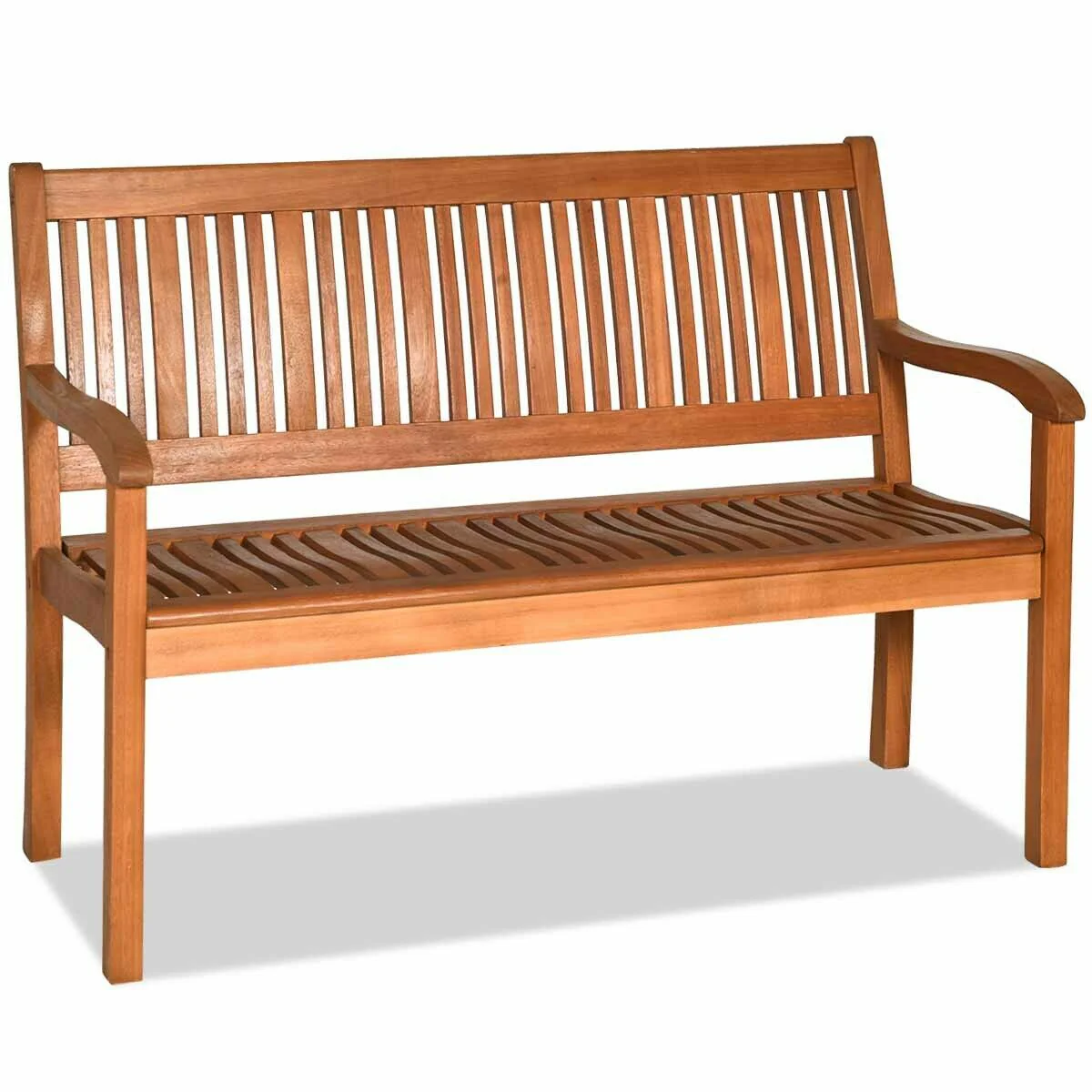 Two Person Solid Wood Garden Bench, Curved Backrest, Wide Armrest, Natural - Image 9