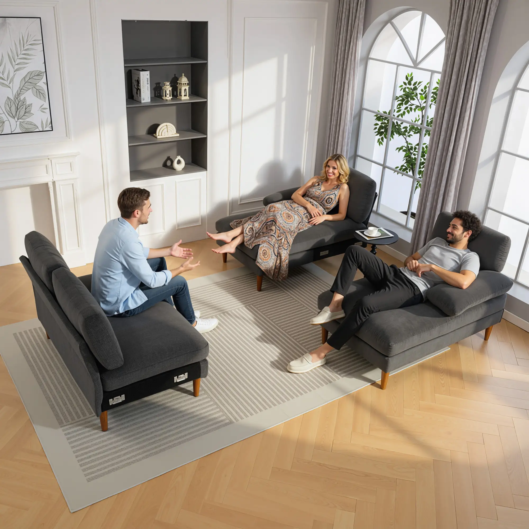 U Shape Couch with Double Chaise, Modern 4 Seater Sofa, Dark Grey - Image 9