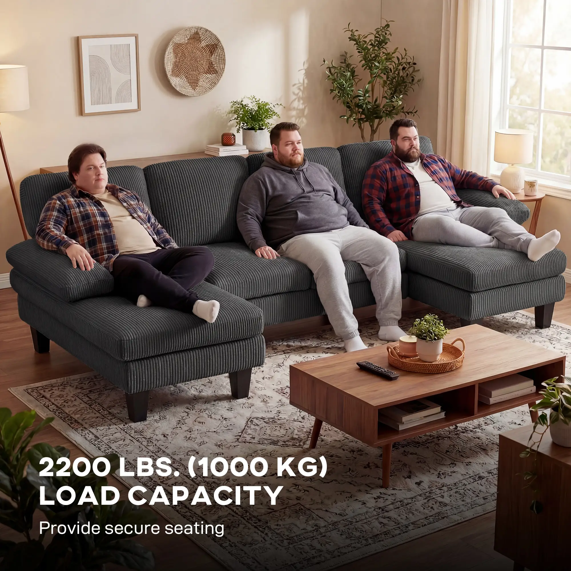 U Shaped Sectional Sofa, Double Chaise, 2200lb Capacity, Dark Grey - Image 5
