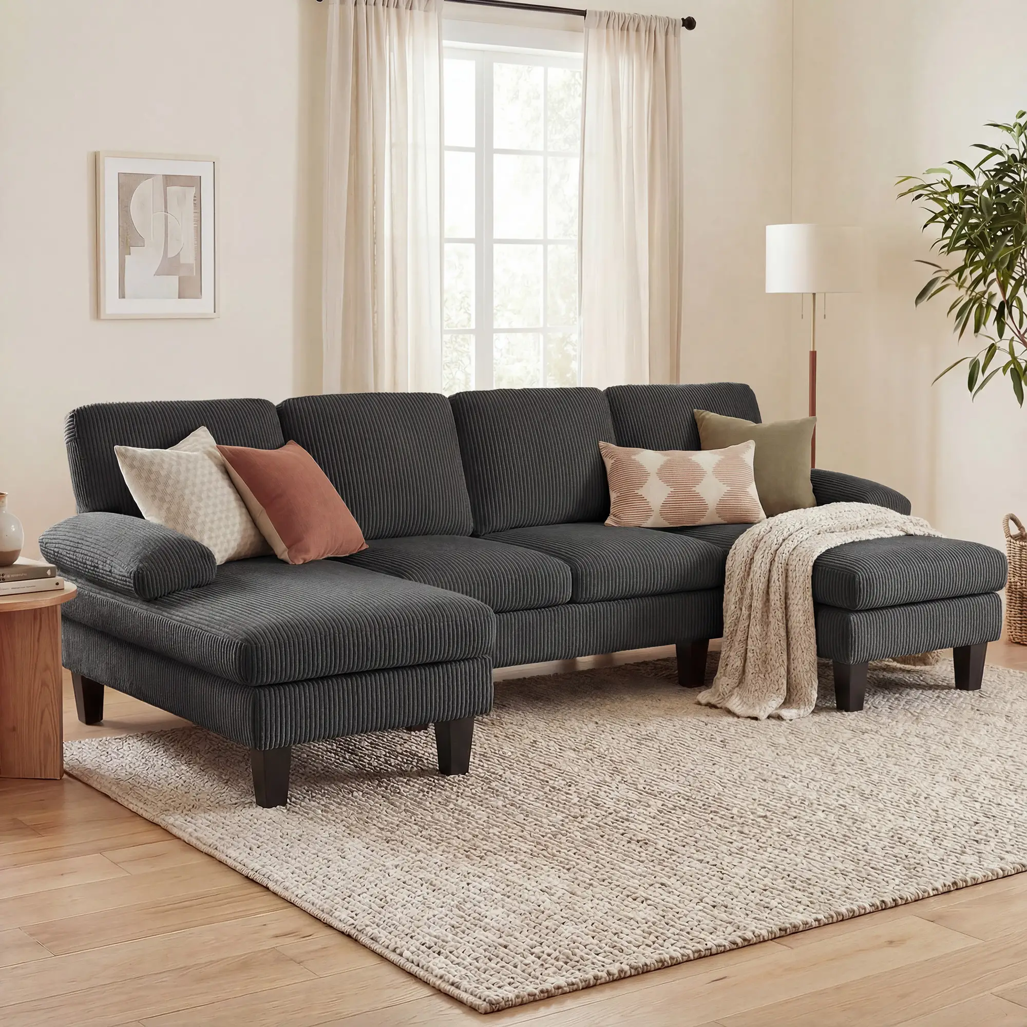 U Shaped Sectional Sofa, Double Chaise, 2200lb Capacity, Dark Grey - Image 7