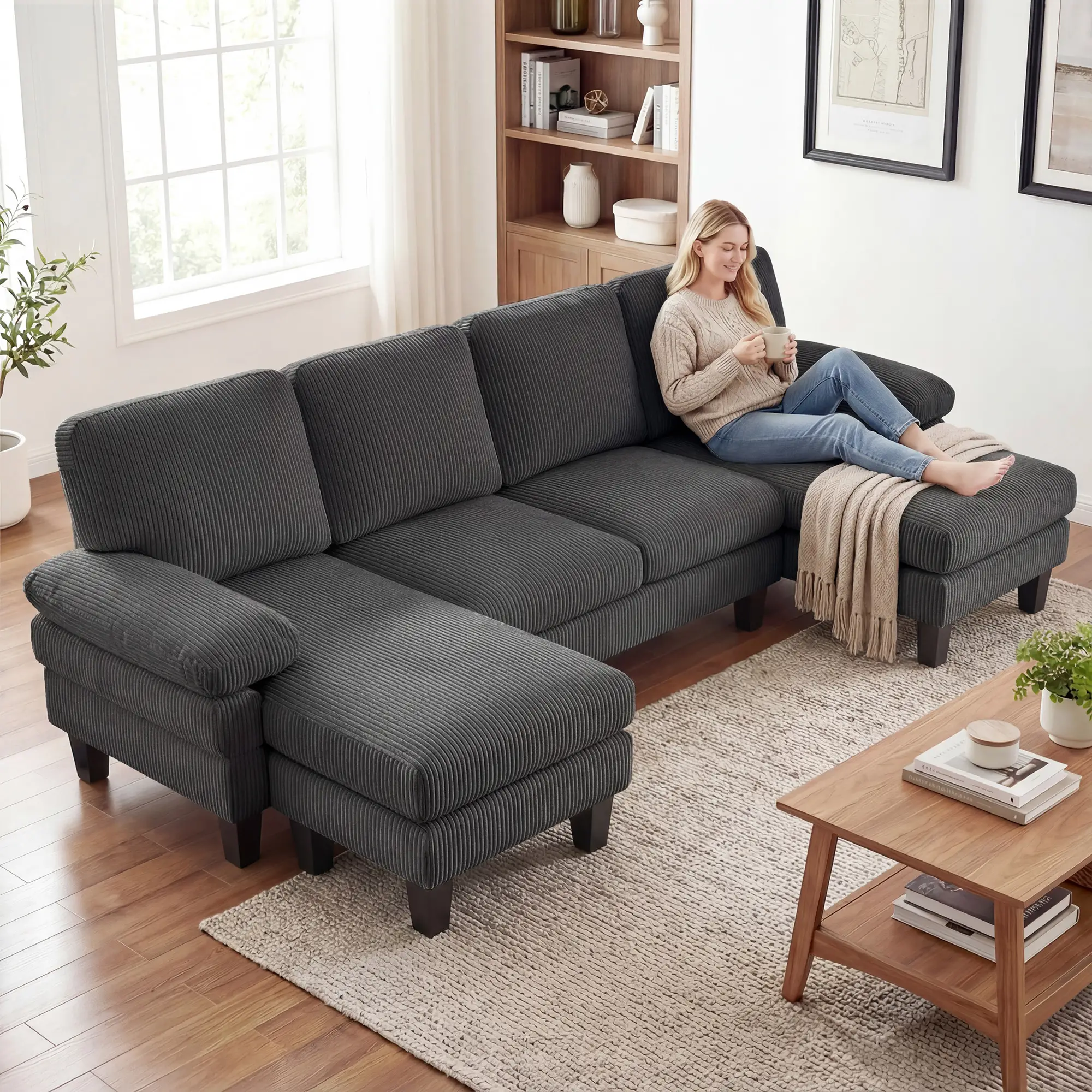 U Shaped Sectional Sofa, Double Chaise, 2200lb Capacity, Dark Grey - Image 8