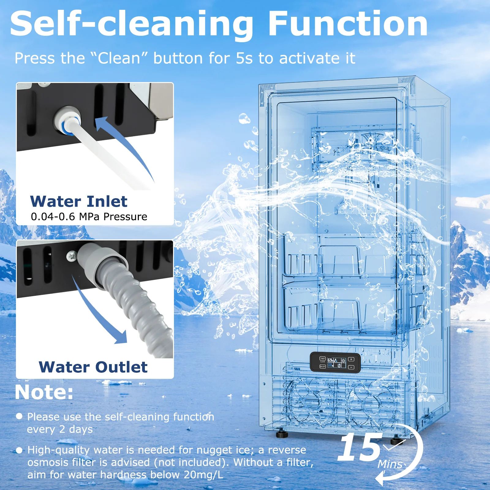 Under Counter Nugget Ice Maker, Self-Cleaning, 24H Timer, Silver - Image 10