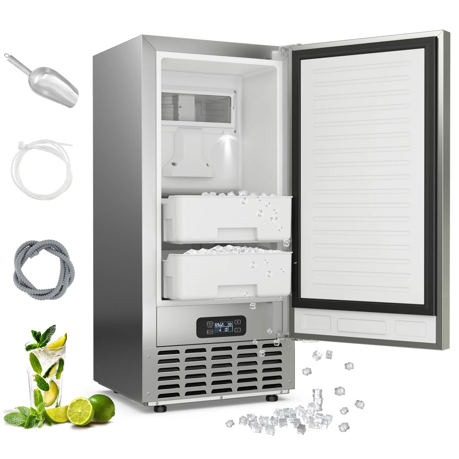 Under Counter Nugget Ice Maker, Self-Cleaning, 24H Timer, Silver - Image 4