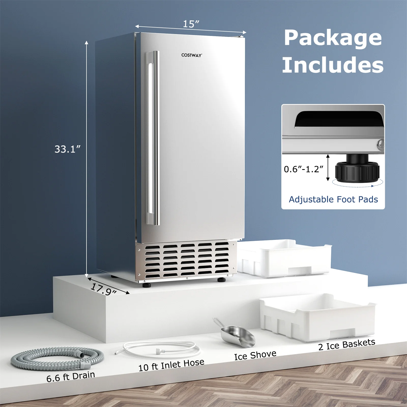 Under Counter Nugget Ice Maker, Self-Cleaning, 24H Timer, Silver - Image 5
