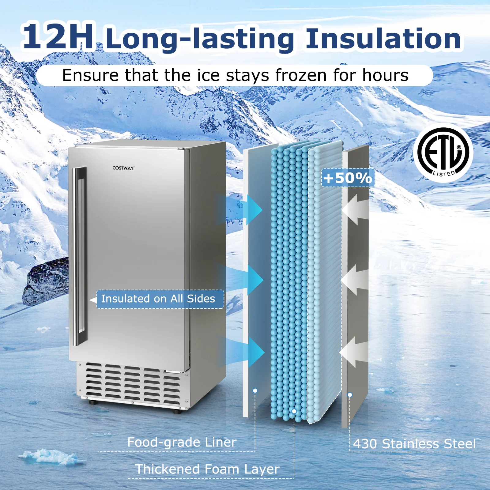Under Counter Nugget Ice Maker, Self-Cleaning, 24H Timer, Silver - Image 9