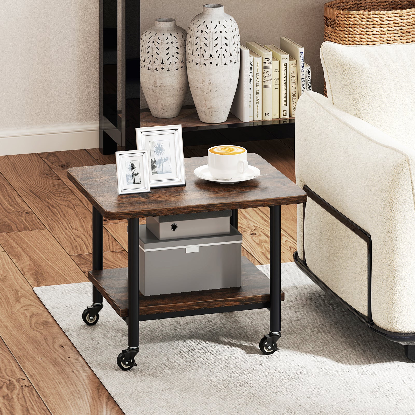 Under Desk Printer Stand, 360° Swivel Casters, Brown - Image 3