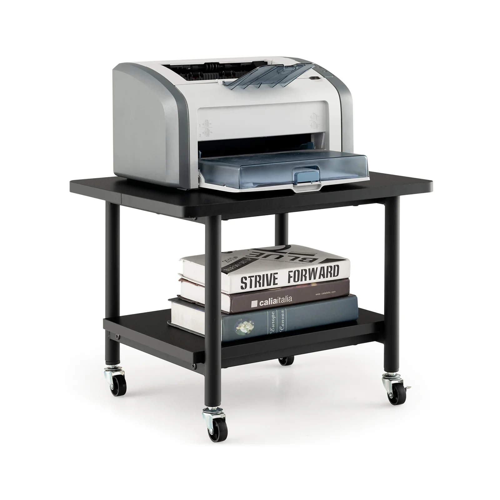 Under Desk Printer Stand, 4 Wheels With Lock, Black - Image 4